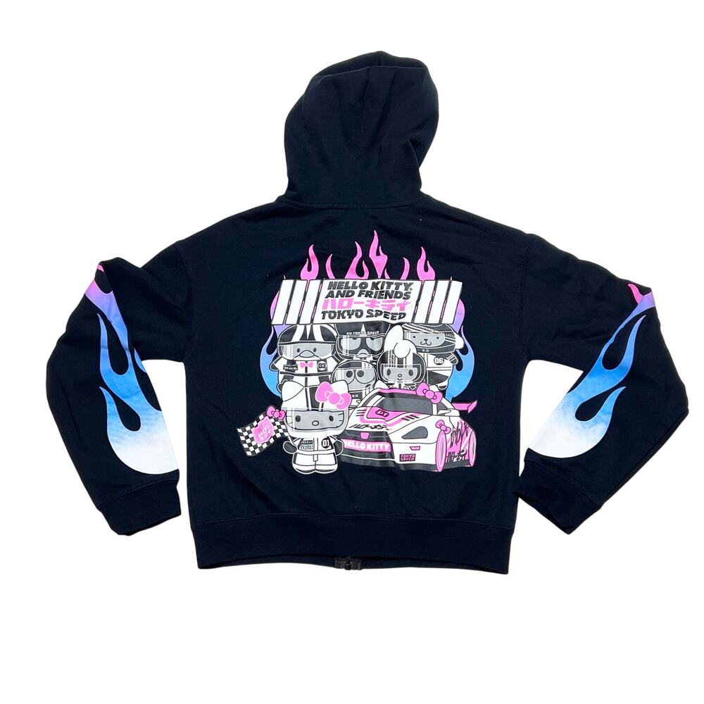 Hello Kitty Tokyo Speed Crop Zip Hoodie Long Sleeve Juniors XS Racing Flames